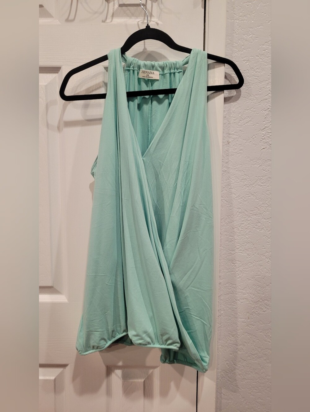 Zenana Outfitters Mint Draped Surplice Tank Top